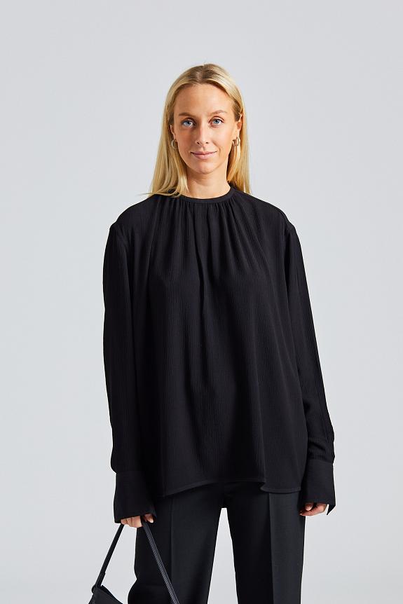 Toteme Gathered-Neck Crepe Blouse Black-1